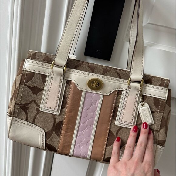 Coach 11620 Monogram Hampton Satchel Shoulder Bag - Brown & Pink - EUC - Picture 3 of 7